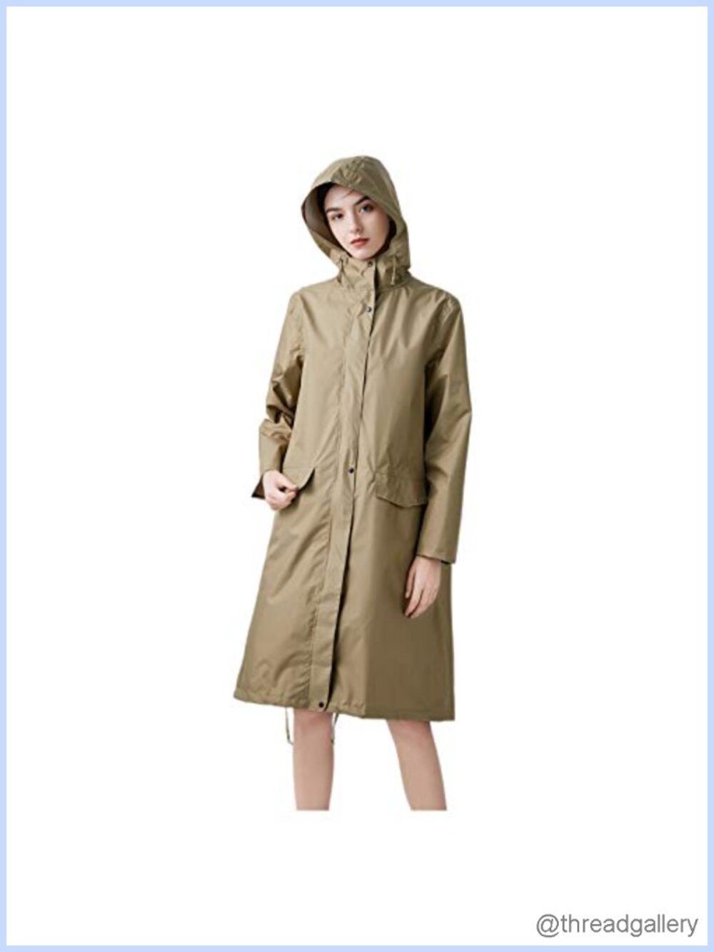 Womens Long Raincoat Waterproof 100% Polyester Hooded Zipper Button Pockets